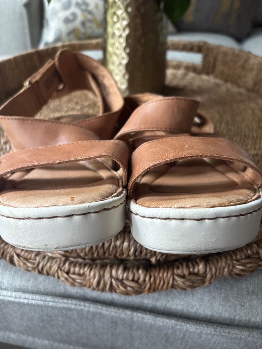 Born Tan Leather Platform Strappy Sandals - Picture 6 of 9